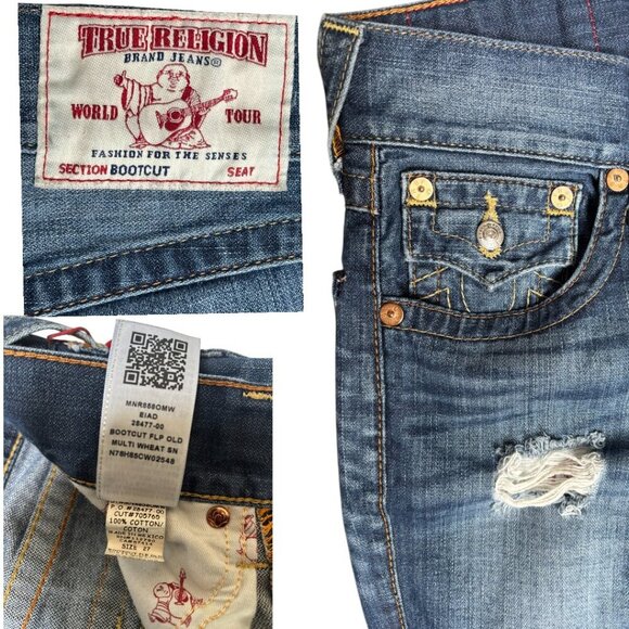 VTG.‎ TRUE RELIGION DARK WASH BOOTCUT DISTRESSED JEANS SZ. 27" NWOT - Picture 5 of 6